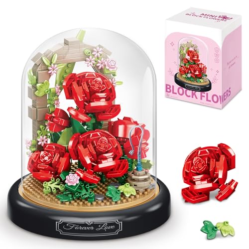 HIGH GODO Blumen Rosen Klemmbausteine, 574 Teile mit Schutzhülle Pflanzen Flower Bauteine Set, Geschenk für Erwachsene Lieber Freundin oder Kinder ab 12 Jahren von HIGH GODO