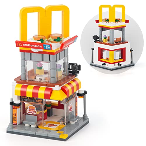 HIGH GODO City BurgerLaden Restaurant Mini Bausteine, 243 Stüke Klemmbausteine Set, lustiges Geschenk für Jungen und Mädchen ab 6 Jahren von HIGH GODO