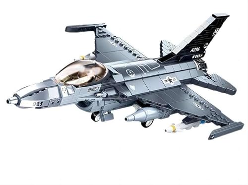 HIGH GODO Flugzeug F-16C Kampfjet Bausteine Set, Eurofighter Modell Maßstab 1:44 521 Teile ww2 Kampfflugzeug Klemmbausteine, Geburtstags ab 6 Jahren Jungen or Erwachsene von HIGH GODO