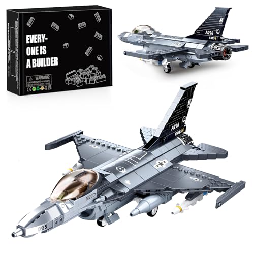 HIGH GODO Flugzeug F-16C Kampfjet Bausteine Set, Eurofighter Modell Maßstab 1:44 521 Teile ww2 Kampfflugzeug Klemmbausteine, Geburtstags ab 6 Jahren Jungen or Erwachsene von HIGH GODO