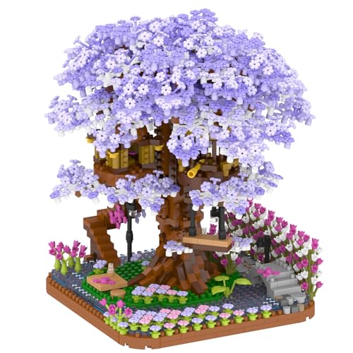HIGH GODO Blumen Kirschblüte Baumhaus Mikro Klemmbausteine, 2200 Teile Sakura Bonsai Baum Deko Modell, Creative Geschenk für Jugendliche Erwachsene von HIGH GODO
