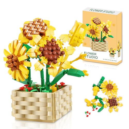 HIGH GODO Sonnenblume Pflanzen Bausatz 550 Teil, Blumen Bonsai Bausteine Set, Home Büro Deko, Geburtstag Weihnachten Geschenke für Frauen Erwachsene Männer von HIGH GODO