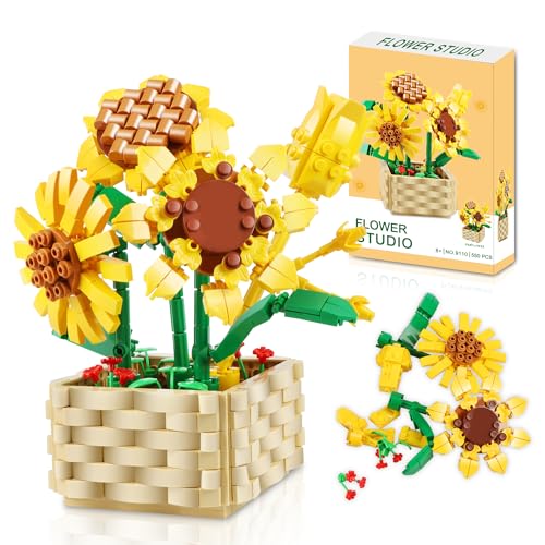 HIGH GODO Sonnenblume Pflanzen Bausatz 550 Teil, Blumen Bonsai Bausteine Set, Home Büro Deko, Geburtstag Weihnachten Geschenke für Frauen Erwachsene Männer von HIGH GODO