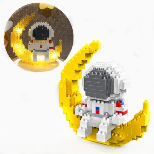 HIGH GODO Space Astronaut Mini Klemmbausteine Set mit LED, 338 Teile Astronaut Mond Micro Bausteine Figuren, Ideen Deko Modell Geschenke Spielzeug für Jugendliche oder Erwachsene von HIGH GODO