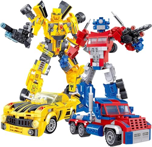 HIGH GODO Verformbarer Auto-Roboter Klemmbausteine, 2in1 Transforming Action Roboter Modell, 636 Teile Creative Deformierter Spielzeug Geschenke für Kinder Jugendliche Junge Mädchen von HIGH GODO