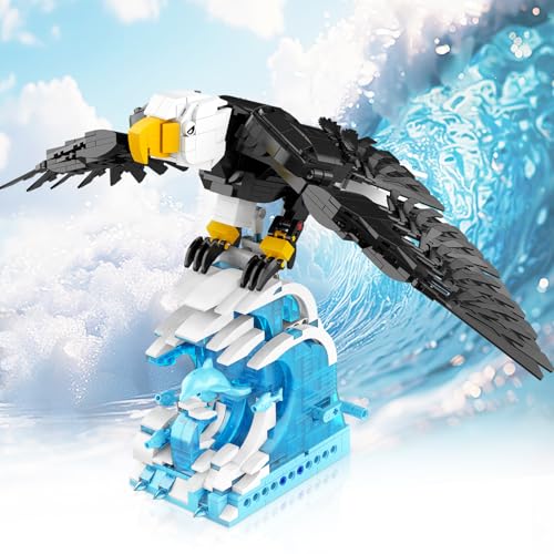 HIGH GODO Wilde Adler Bausteine Set, 1018 Stück Mini Tiere Dekoration Modell, Creative Spielzeug Geschenk für Erwachsene Jugendliche Jungen und Mädchen von HIGH GODO