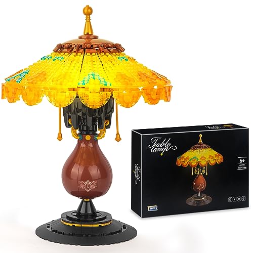 Vintage Tischlampe Klemmbausteine Set, 804 Teile Mit Led Mini Bausteine Spielzeug, Wohnkultur Deko Geschenke für Erwachsene oder Kinder ab 8 Jahren (Nicht kompatibel mit Lego) von HIGH GODO