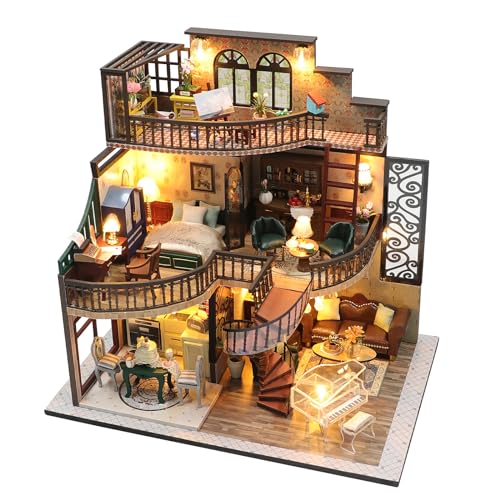 HIGSPE Miniatur Haus DIY Kit, Mini Haus Modell Bastelset mit Möbeln und LED-Licht, 3D Puzzle Puppenhaus aus Holz, Gemütliches Loft Modellbausätze für Erwachsene Kinder zum Bauen HIGSPE Miniatur Haus DIY Kit, Mini Haus Modell Bastelset mit Möbeln und LED-Licht, 3D Puzzle Puppenhaus aus Holz, Gemütliches Loft Modellbausätze für Erwachsene Kinder zum Bauen von HIGSPE