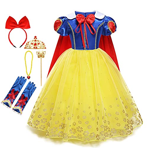 HIHCBF Mädchen Prinzessin Schneewittchen Kostüm Geburtstag Weihnachten Halloween Karneval Verkleidung mit Umhang Stirnband Zubehör 7-8T HIHCBF Mädchen Prinzessin Schneewittchen Kostüm Geburtstag Weihnachten Halloween Karneval Verkleidung mit Umhang Stirnband Zubehör 7-8T von HIHCBF