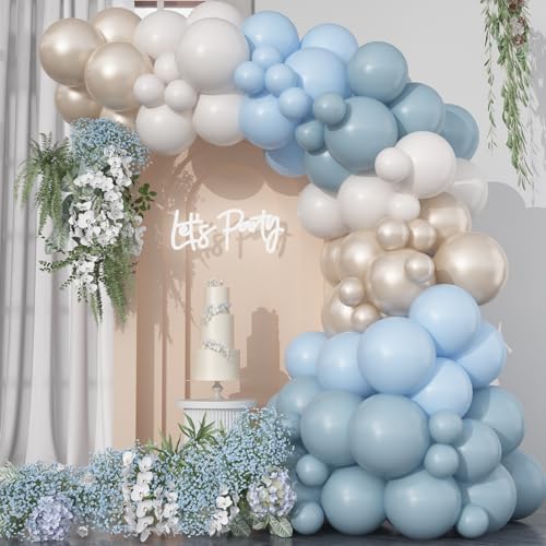 HILAVO Dusty Blue Balloon Arch Kit Retro Slate Light Pastell Blue Beige Cream Sand White Neutral Party Balloons Garland Kit for Boys Bridal Baby Shower Gender Reveal Birthday Wedding Party Decorations von HILAVO