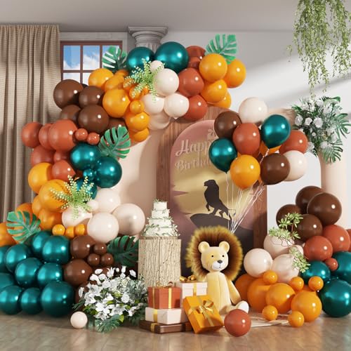 HILAVO Grünes und braunes Ballonbogen-Set, doppelt gefüllt, Blaugrün, Senf, Gelb, Orange, Braun, Kaffee, Beige, Retro-Ballon für wilde Safari, Dschungel, Grüffelo, Jagd, Geburtstag, Babyparty HILAVO Grünes und braunes Ballonbogen-Set, doppelt gefüllt, Blaugrün, Senf, Gelb, Orange, Braun, Kaffee, Beige, Retro-Ballon für wilde Safari, Dschungel, Grüffelo, Jagd, Geburtstag, Babyparty von HILAVO