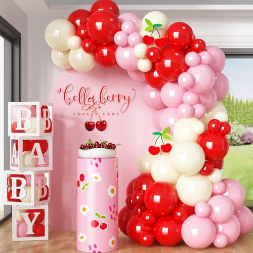 HILAVO Luftballonbogen-Set, Kirsch-Luftballons, Girlande, 91 Stück, rot, Babyrosa, Pastellgelb, Party-Ballon für Mädchen, Sweet One Berry erster Geburtstag, Erdbeere, Babyparty HILAVO Luftballonbogen-Set, Kirsch-Luftballons, Girlande, 91 Stück, rot, Babyrosa, Pastellgelb, Party-Ballon für Mädchen, Sweet One Berry erster Geburtstag, Erdbeere, Babyparty von HILAVO