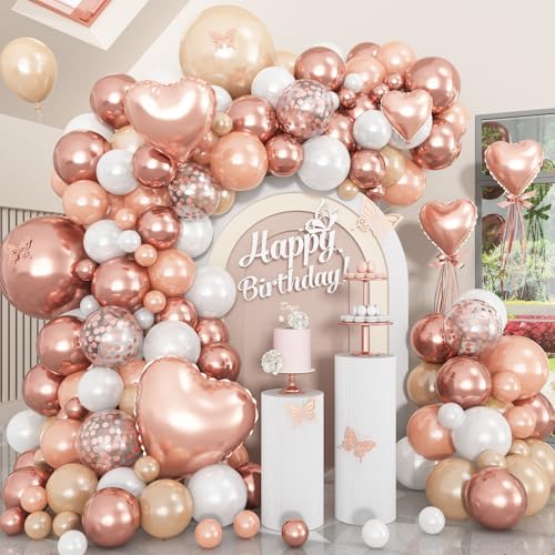 HILAVO Rotgoldene Luftballons, Girlande, Bogen-Set, 45,7 cm, 25,7 cm, 12,7 cm, Rotgold, Herz-Folienballon, Perlweiß, Chanmpagne, Roségold, Konfetti-Ballons für Mädchen, Frauen, Muttertag, Brautschmuck HILAVO Rotgoldene Luftballons, Girlande, Bogen-Set, 45,7 cm, 25,7 cm, 12,7 cm, Rotgold, Herz-Folienballon, Perlweiß, Chanmpagne, Roségold, Konfetti-Ballons für Mädchen, Frauen, Muttertag, Brautschmuck von HILAVO