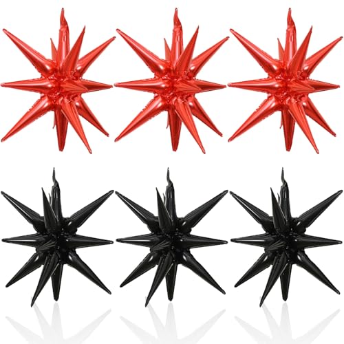 HILAVO Stern Ballons Schwarz Rot, 6 Stück 22 Zoll Groß HILAVO Stern Folienballons Foil Explodieren Stern Luftballons für Casino Deko Geburtstag Weihnachten Silvester Party Deko von HILAVO