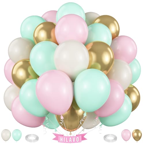 Rosa und Grün Luftballons Pastell Grün Rosa Weiß Sand Metallic Gold Luftballons Nuss Zucker Fee Thema Ballon Set für Winter Wunderland Schnee Eis Frühling Geburtstag Babyparty Weihnachten Party von HILAVO