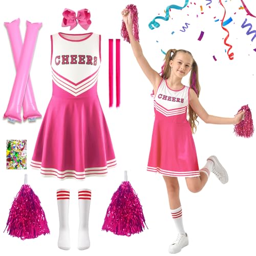 Cheerleader Kostüm Kinder, Cheerleadering Outfit Mädchen, Cheer Uniform Outfit Kleid, Schulkind Cheer Kostüm Outfit mit Pompons, Kopfschmuck, Socken Karneval Dress Up Fasching Party Kostüm(Rosa, 150) Cheerleader Kostüm Kinder, Cheerleadering Outfit Mädchen, Cheer Uniform Outfit Kleid, Schulkind Cheer Kostüm Outfit mit Pompons, Kopfschmuck, Socken Karneval Dress Up Fasching Party Kostüm(Rosa, 150) von HILKKET