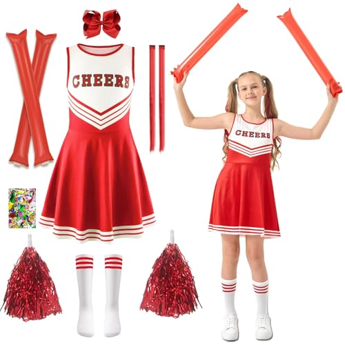 Cheerleader Kostüm Kinder, Cheerleadering Outfit Mädchen, Cheer Uniform Outfit Kleid, Schulkind Cheer Kostüm Outfit mit Pompons, Kopfschmuck, Socken Karneval Dress Up Fasching Party Kostüm(Rot, 140) Cheerleader Kostüm Kinder, Cheerleadering Outfit Mädchen, Cheer Uniform Outfit Kleid, Schulkind Cheer Kostüm Outfit mit Pompons, Kopfschmuck, Socken Karneval Dress Up Fasching Party Kostüm(Rot, 140) von HILKKET