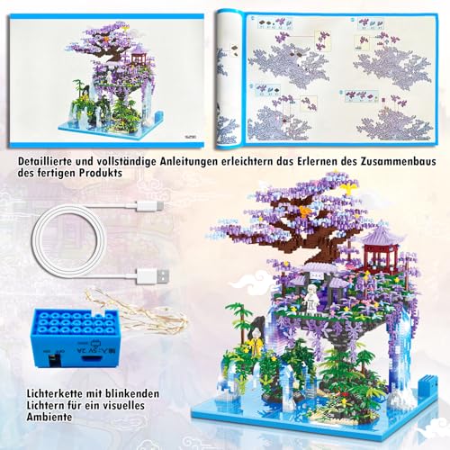 HILKKET Sakura Baumhaus Bauklötze Kit, 4574 Teile Chinesische Architektur Bausteine mit Lichter, Feenpavillon Micro Bausteine, Sakura Baumhaus Lichter Baukasten mit Geschenkbox HILKKET Sakura Baumhaus Bauklötze Kit, 4574 Teile Chinesische Architektur Bausteine mit Lichter, Feenpavillon Micro Bausteine, Sakura Baumhaus Lichter Baukasten mit Geschenkbox von HILKKET