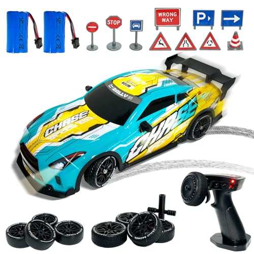 RC Drift Rennwagen, Drift Ferngesteuertes Auto 25km/h, 1/14 GT RC Drift Auto Fernbedienung, Variable Geschwindigkeit RC Auto, Spielzeugauto mit Driftfunktion für 4,6,7,8 + Jahre Kindergeschenke(GY) von HILKKET