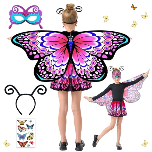Schmetterling Sling Umhang für Kinder, 5 Pcs Schmetterlingsflügel für Mädchen Mit Maske, Tutu Rock, Tüllrock Haarreif Tattoos Schmetterling Flügel Kostüm, Feenflügel Prinzessin Elfen 117 x 47cm (B) Schmetterling Sling Umhang für Kinder, 5 Pcs Schmetterlingsflügel für Mädchen Mit Maske, Tutu Rock, Tüllrock Haarreif Tattoos Schmetterling Flügel Kostüm, Feenflügel Prinzessin Elfen 117 x 47cm (B) von HILKKET