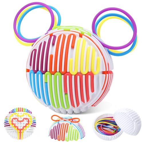Sensorisches Aktivitätsbrett, Fidget-Spielzeug für Kinder, sensorischer Aktivitätsball mit 20 Saiten, DIY, Stressabbau, Beruhigungswerkzeug für Autismus und ADHS, Reisespielzeug (weiß) von HILUDEER