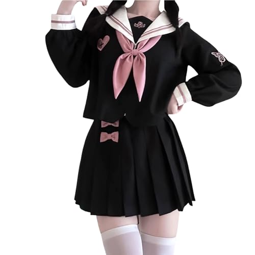 HIMI HIMIFASHION Japanischer Damenanzug mit langen Ärmeln, Matrosenanzug, Schuluniform, kurzer Faltenrock und Hemd, Gothic-JK-Uniform, Schwarz , 36 von HIMI HIMIFASHION