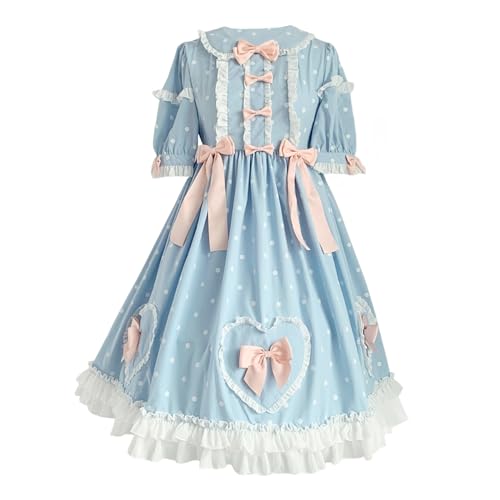 HIMI HIMIFASHION Lolita Kurzärmeliges Prinzessinnenkleid für Teenager, süße Schleife, gepunktet, Cosplay-Kostüm, Rüschen, A-Linie, Partykleider, blau, XXX-Large HIMI HIMIFASHION Lolita Kurzärmeliges Prinzessinnenkleid für Teenager, süße Schleife, gepunktet, Cosplay-Kostüm, Rüschen, A-Linie, Partykleider, blau, XXX-Large von HIMI HIMIFASHION