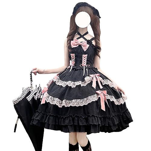 HIMI HIMIFASHION Lolita Straps-Prinzessinnen-Kleid, Teenager-Mädchen, süße Schleife, Spitze, geschichtete Rüschensaum, Cosplay-Kostüm, Partykleider, Schwarz , L HIMI HIMIFASHION Lolita Straps-Prinzessinnen-Kleid, Teenager-Mädchen, süße Schleife, Spitze, geschichtete Rüschensaum, Cosplay-Kostüm, Partykleider, Schwarz , L von HIMI HIMIFASHION