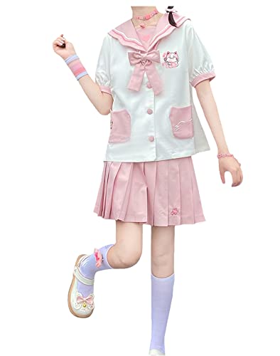 HIMI HIMIFASHION Teenager Mädchen Japanischer Matrosenanzug Niedliche Stickerei JK Uniform Set Schulkostüm Anime Cosplay Kostüm Outfit (L) von HIMI HIMIFASHION