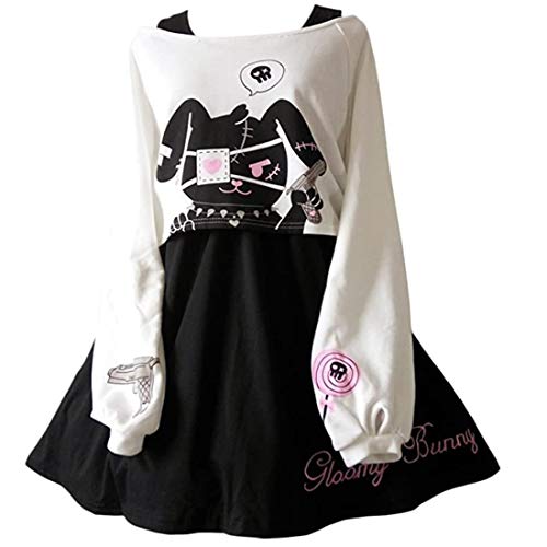 Niedliches Kleid für Teenager-Mädchen, Kawaii-Hasen-Druck, elastische Taille, A-Linie, lässig, zweiteiliges Set, Kleid für Frühling und Herbst, schwarz / weiß, L Niedliches Kleid für Teenager-Mädchen, Kawaii-Hasen-Druck, elastische Taille, A-Linie, lässig, zweiteiliges Set, Kleid für Frühling und Herbst, schwarz / weiß, L von HIMI HIMIFASHION