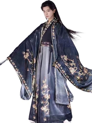 3-teiliges chinesisches Hanfu-Set, Kostüm for Männer und Frauen, Halloween, Karneval, Cosplay, Party-Outfit, antik, bedruckt, Übergröße 2XL(Beige,XXL) von HIMKSRE