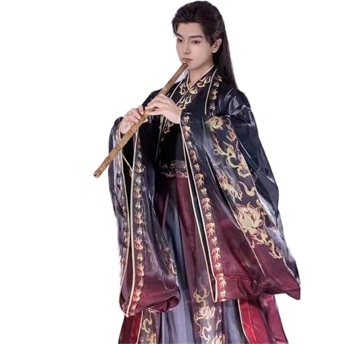 3-teiliges chinesisches Hanfu-Set, Kostüm for Männer und Frauen, Halloween, Karneval, Cosplay, Party-Outfit, antik, bedruckt, Übergröße 2XL(Black,XL) von HIMKSRE