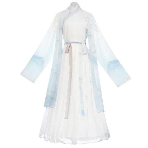 3-teiliges chinesisches Hanfu-Set for Herren – im Stil der Song-Dynastie, Flüsse und Seen, mit Farbverlauf, weiße Kleidung, Gelehrter, tägliches Foto, Damenbekleidung, Herren-Show-Set(Men,M) von HIMKSRE