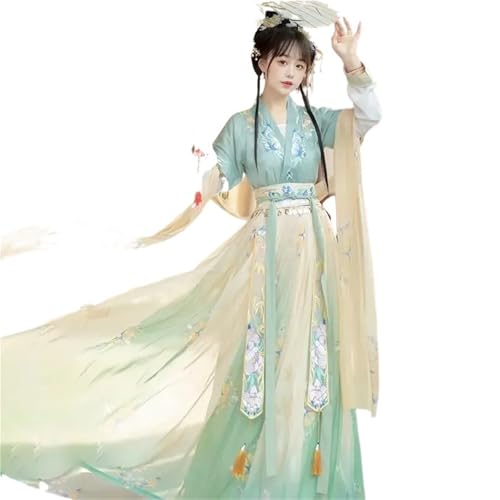 Chinesisches Hanfu-Kleid for Damen, uraltes traditionelles Hanfu-Set, Karnevalsfee, Cosplay-Kostüm, Lila, Blau, Grün, Hanfu-Tanzkleid(Green Full Set,S) von HIMKSRE