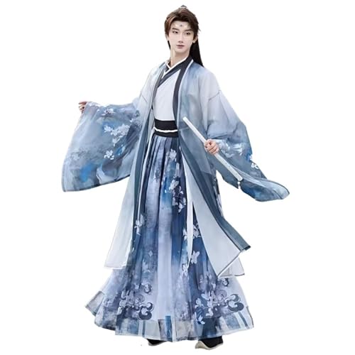 Große Größe 3XL Hanfu Männer Frauen Chinesisches Traditionelles Cosplay Kostüm Alte Hanfu Sets Männliches Halloween Cosplay Kostüm Hanfu Blau(Light-blue set,XXL) von HIMKSRE