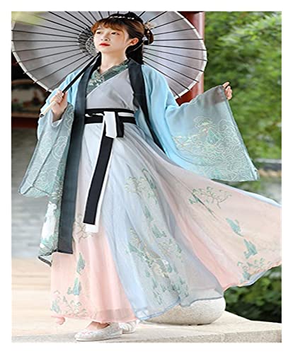 HIMKSRE 3-teiliges Hanfu-Outfit for Männer und Frauen – Hanfu-Paare, chinesisches antikes Vintage-Hanfu-Shooting, Erwachsene, Karneval, Cosplay-Kostüm, grün, grau(Women 3 pcs set,M) von HIMKSRE