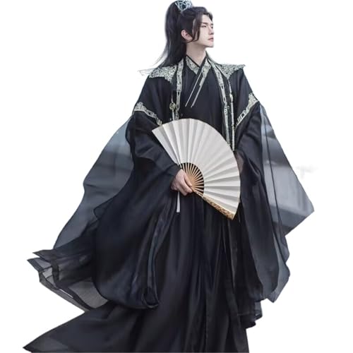 HIMKSRE 3XL Große Größe Hanfu Männer Frauen Chinesischen Traditionellen Alten Cosplay Kostüm Blau Halloween(Black set,L) von HIMKSRE