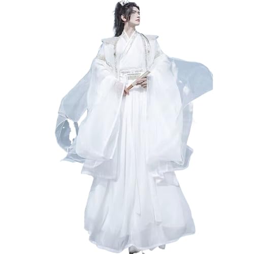 HIMKSRE 3XL Große Größe Hanfu Männer Frauen Chinesischen Traditionellen Alten Cosplay Kostüm Blau Halloween(White set,L) von HIMKSRE