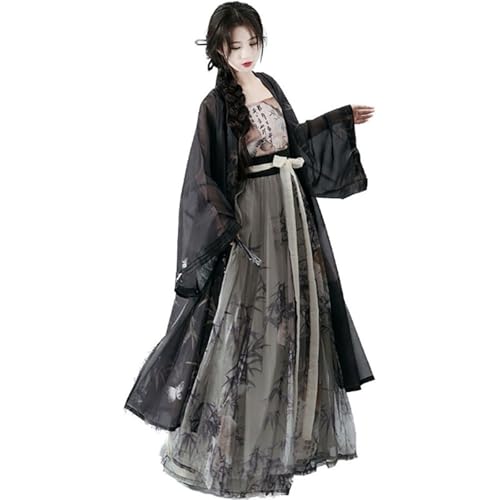 HIMKSRE 4XL Hanfu-Kleid for Damen, chinesische Song-Dynastie, moderner Stil, übergroßes Cosplay-Kostüm, Sommer, schwarze Hanfu-Sets(XXL) von HIMKSRE