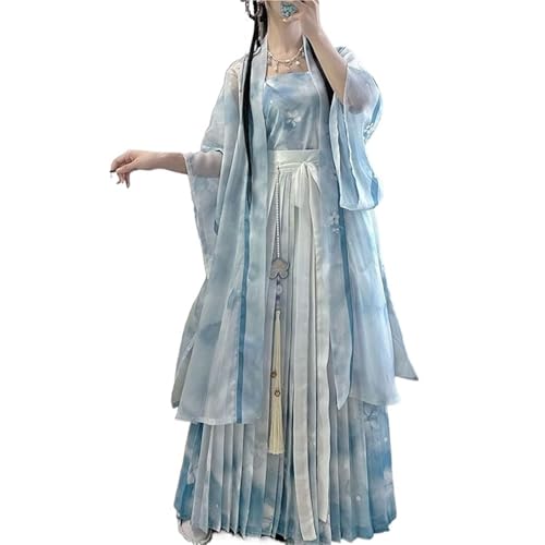 HIMKSRE Altes chinesisches Hanfu-Kleid for Damen, Cosplay-Kostüm, Vintage, Sommer, blau, 3-teiliges Set, Party-Outfit, Anzüge aus der Song-Dynastie(XL) von HIMKSRE
