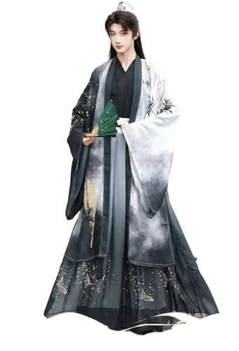 HIMKSRE Altes königliches Hanfu-Kleid-Set for Männer und Frauen aus der Weijin-Zeit, traditionelles Kreuzkragen-Kostüm, stilvolle Jungen und Mädchen, Cosplay-Kleidung(Gray full set,S) von HIMKSRE