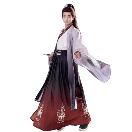 HIMKSRE Chinesische Fee Hanfu Männer Hübsche Song-Dynastie Patchwork Kreuzkragen Wei Jin Kostüm Traditionelle Cosplay Kleidung(Full set red,XL) von HIMKSRE