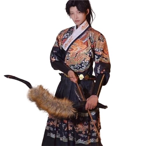 HIMKSRE Chinesische Original Hanfu Männer Fliegender Fisch Anzug Ming Dynastie Traditionelle Männliche Weibliche Liebhaber Paare Cosplay Royal Guards Kleid Jungen(Black dragon suit,S) von HIMKSRE