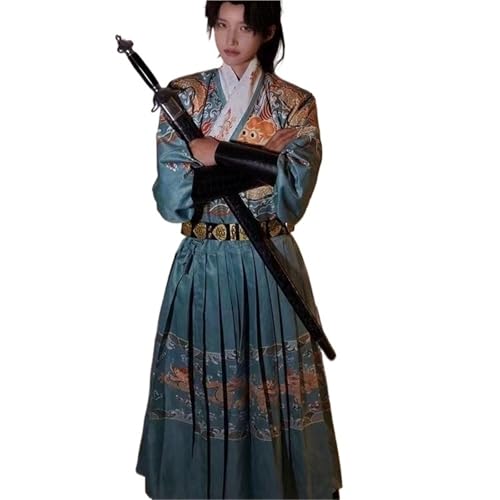 HIMKSRE Chinesische Original Hanfu Männer Fliegender Fisch Anzug Ming Dynastie Traditionelle Männliche Weibliche Liebhaber Paare Cosplay Royal Guards Kleid Jungen(Cyan dragon suit,S) von HIMKSRE