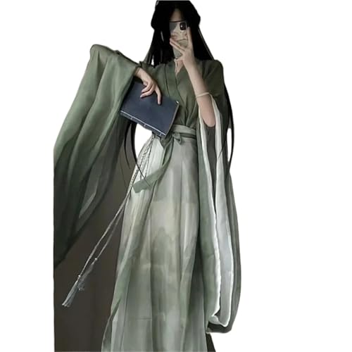 HIMKSRE Chinesischer Hanfu Jurk Vrouwen Halloween Karneval Cosplay Kostuum Oude Traditionele Kostuum Kostuum Kostüm Übergröße (Blau, L) von HIMKSRE