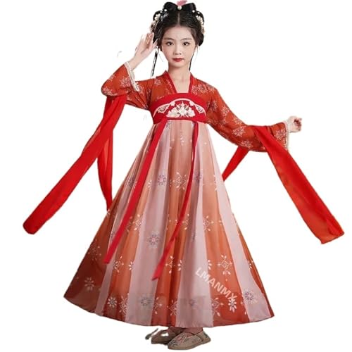 HIMKSRE Chinesisches Gewand Kostüm Mädchen Kinder Kimono China Traditionell Vintage Ethno Antik Kleid Tanzkostüm Cosplay Hanfu Set(100) von HIMKSRE