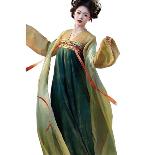 HIMKSRE Chinesisches Hanfu-Kleid for Damen, Set im Dunhuang-Stil der Tang-Dynastie – Slim-Fit Qixiong Ruqun mit fließendem Pibo-Schal(L) von HIMKSRE