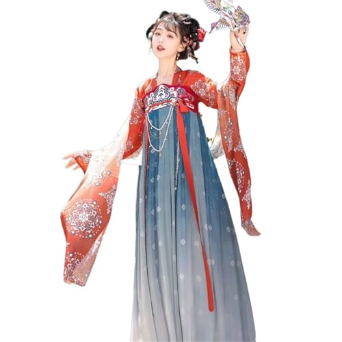 HIMKSRE Damen Chinesischer Hanfu Langer Rock Übergroßes Halloween Cosplay Kostüm Langarm Tops(Beige,L) von HIMKSRE