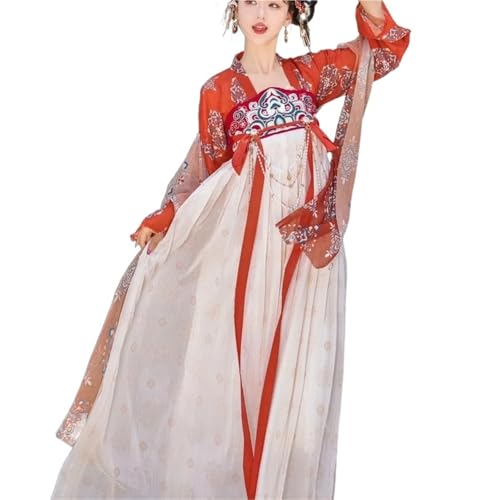 HIMKSRE Damen Chinesischer Hanfu Langer Rock Übergroßes Halloween Cosplay Kostüm Langarm Tops(Red,S) von HIMKSRE
