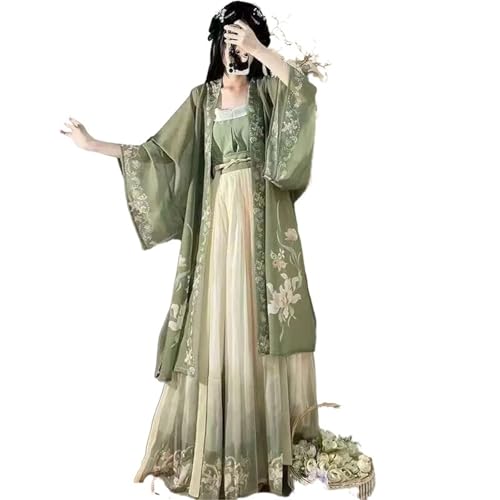 HIMKSRE Damen Chinesisches Traditionelles Cosplay Kostüm Antike Song Dynastie Hanfu Kleid Frühling Sommer 3-teiliges grünes Set Übergröße XL(M) von HIMKSRE